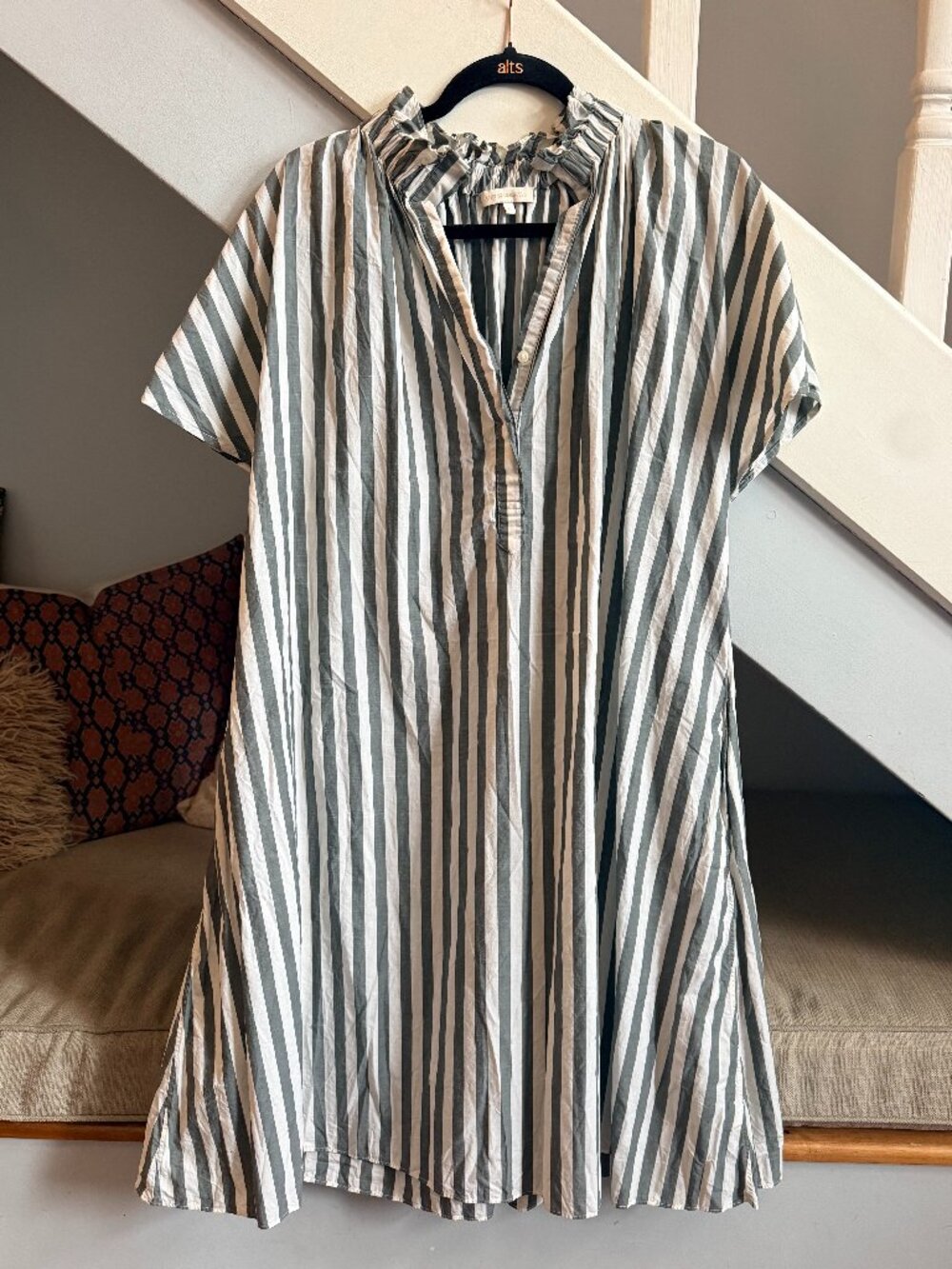 Atelier Volume Kami Dress (Ann Mashburn) in gray and white stripes (XL)